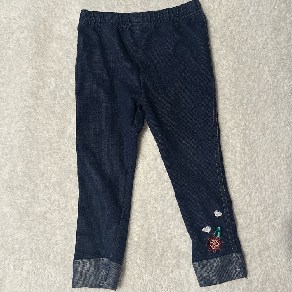 Children's Navy Leggings with Embroidered Details